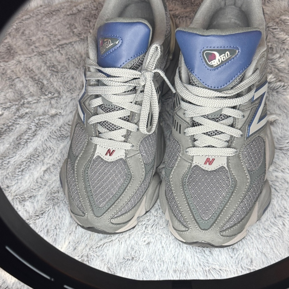 New Balance 9060 Gray with Blue Accents Athletic Shoes